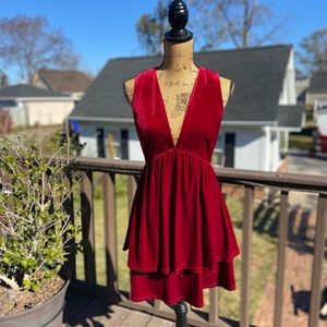 Red velvet, plunging neck line. Size 4